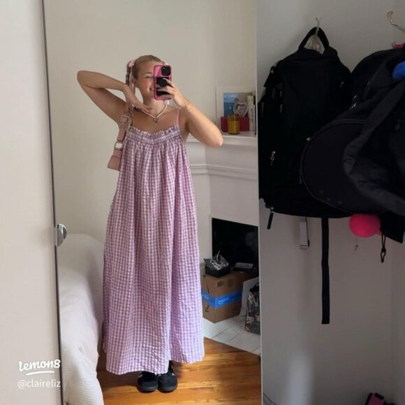 Free People Zinnia Maxi Dress In Violet Combo Size L purple Gingham - Picture 2 of 10